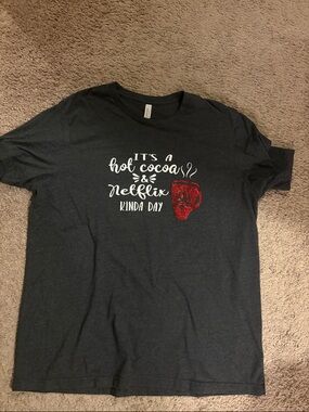 Bella Canvas Dark Gray "It's a Hot Cocoa & Netflix Kinda Day" Tee with Red Mug